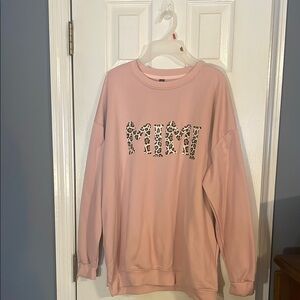 Oversized Pink Sweatshirt with Leopard Print Graphic